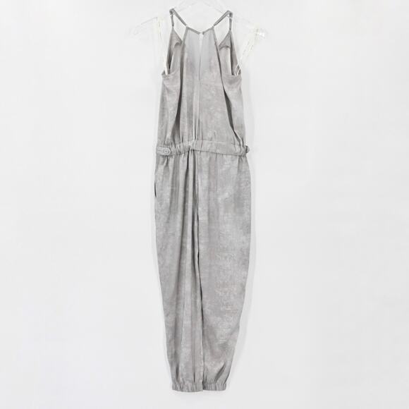 HALSTON HERITAGE Jumpsuit Womens Sz 0 Gray Satin Jogger Spaghetti‎ Strap V Neck - Picture 4 of 14